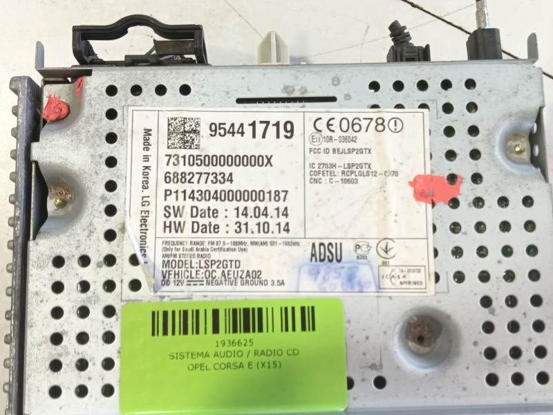 Recambio de sistema audio / radio cd para opel corsa e (x15) 1.4 (08, 68) referencia OEM IAM   