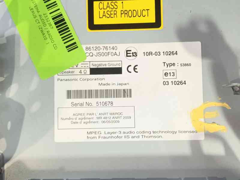 Recambio de sistema audio / radio cd para lexus ct (zwa10_) 200h (zwa10_) referencia OEM IAM   