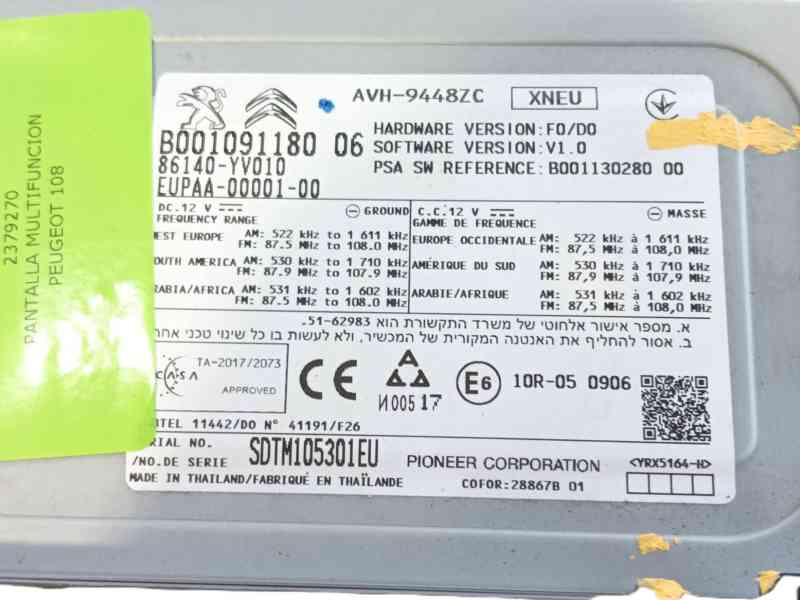 Recambio de pantalla multifuncion para peugeot 108 1.0 vti 72 referencia OEM IAM   