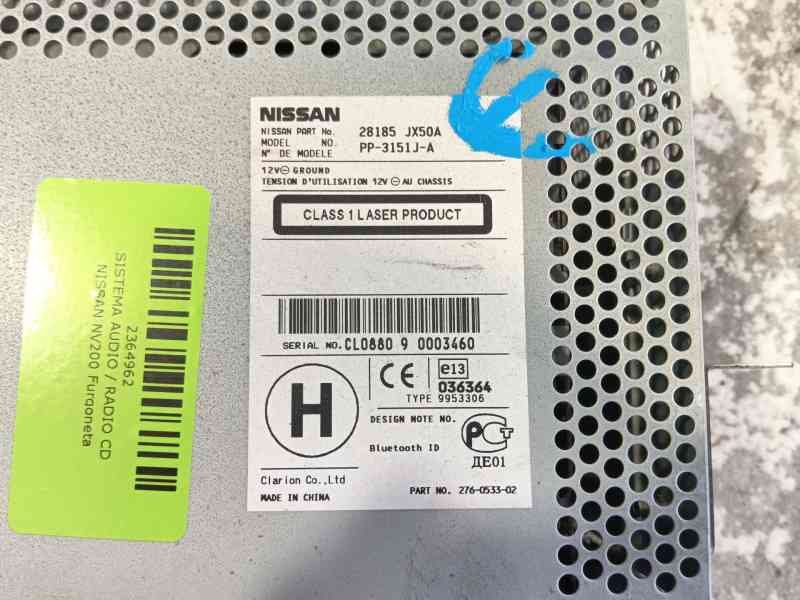 Recambio de sistema audio / radio cd para nissan nv200 furgoneta 1.5 dci 85 (m20, m20m) referencia OEM IAM   