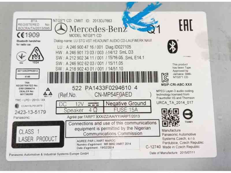 Recambio de sistema audio / radio cd para mercedes-benz cla coupé (c117) cla 200 cdi / d (117.308) referencia OEM IAM   