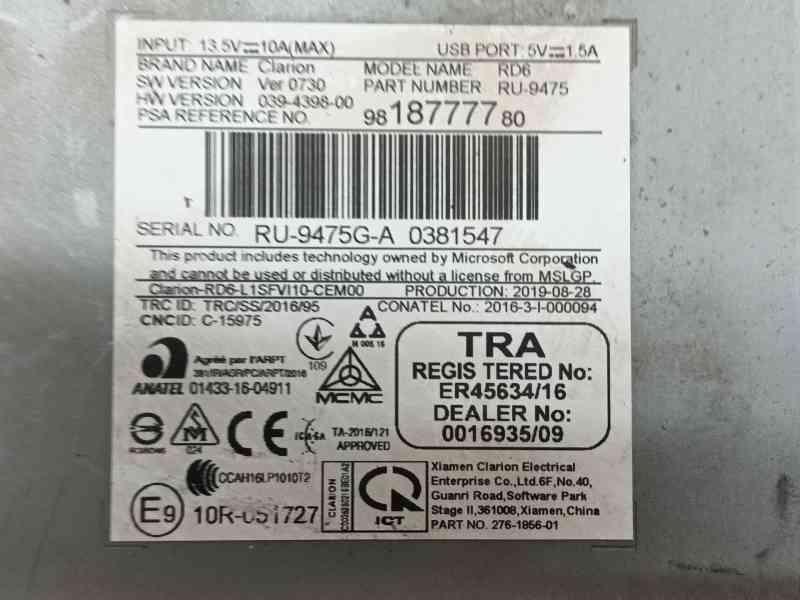 Recambio de sistema audio / radio cd para peugeot expert furgoneta (v_) 2.0 bluehdi 120 referencia OEM IAM   