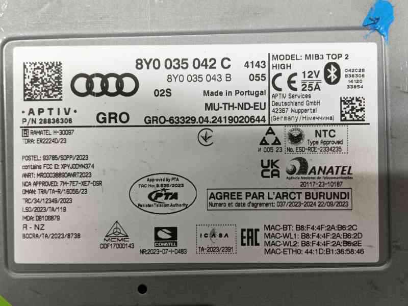 Recambio de sistema audio / radio cd para audi a3 sportback (8ya, 8yf) 35 tdi referencia OEM IAM 8Y0035042C 28836306 8Y0035043B