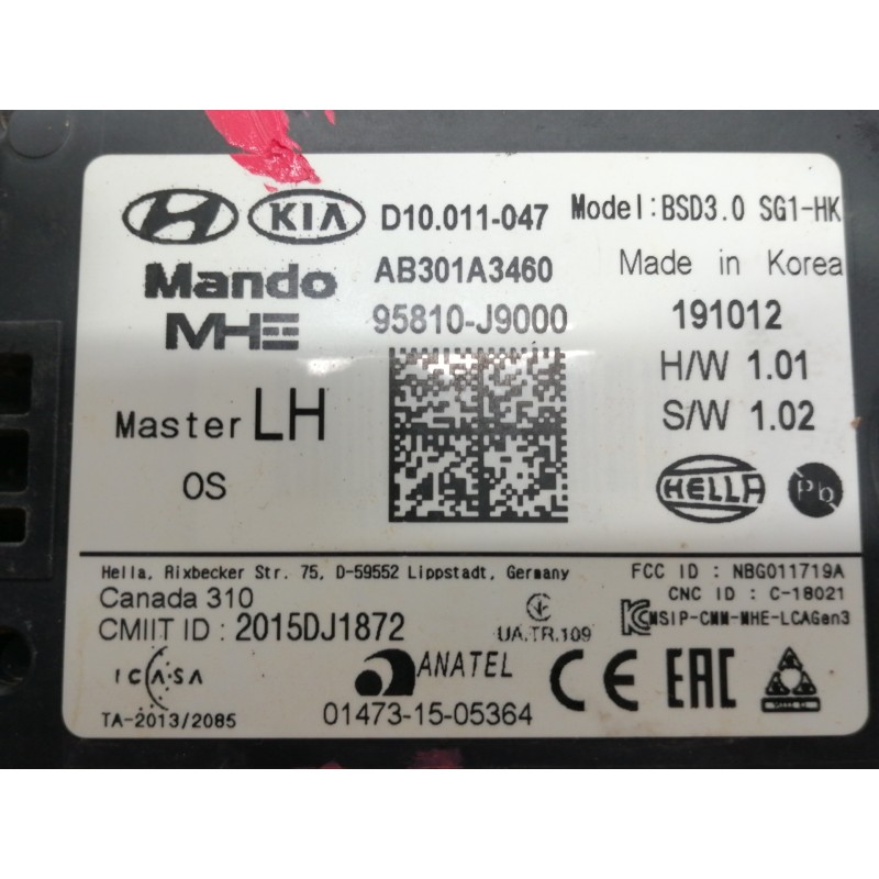 Recambio de sensor para hyundai kona sle 2wd referencia OEM IAM 95810J9000  