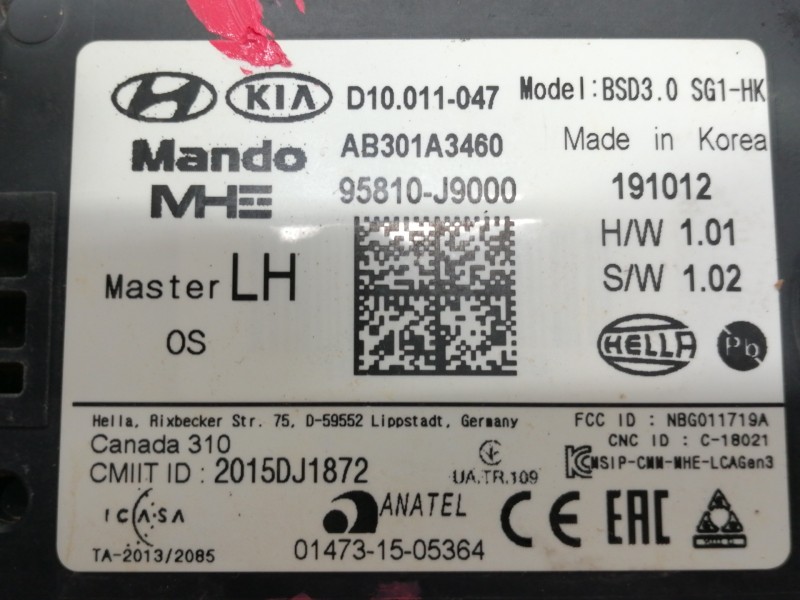 Recambio de sensor para hyundai kona sle 2wd referencia OEM IAM 95810J9000  