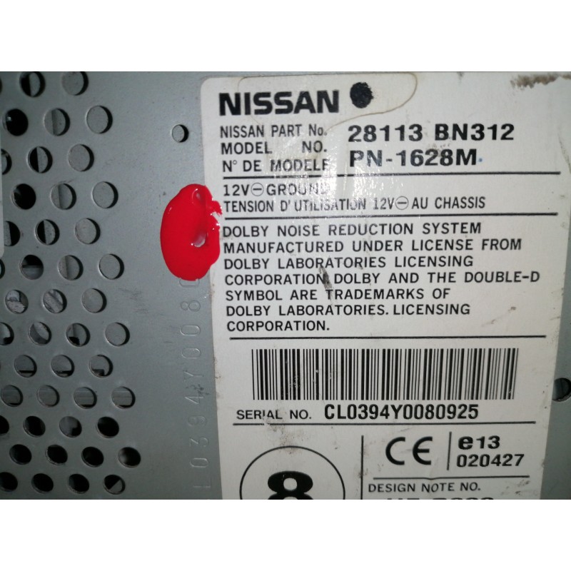 Recambio de sistema audio / radio cd para nissan almera (n16/e) referencia OEM IAM 28113BN312  