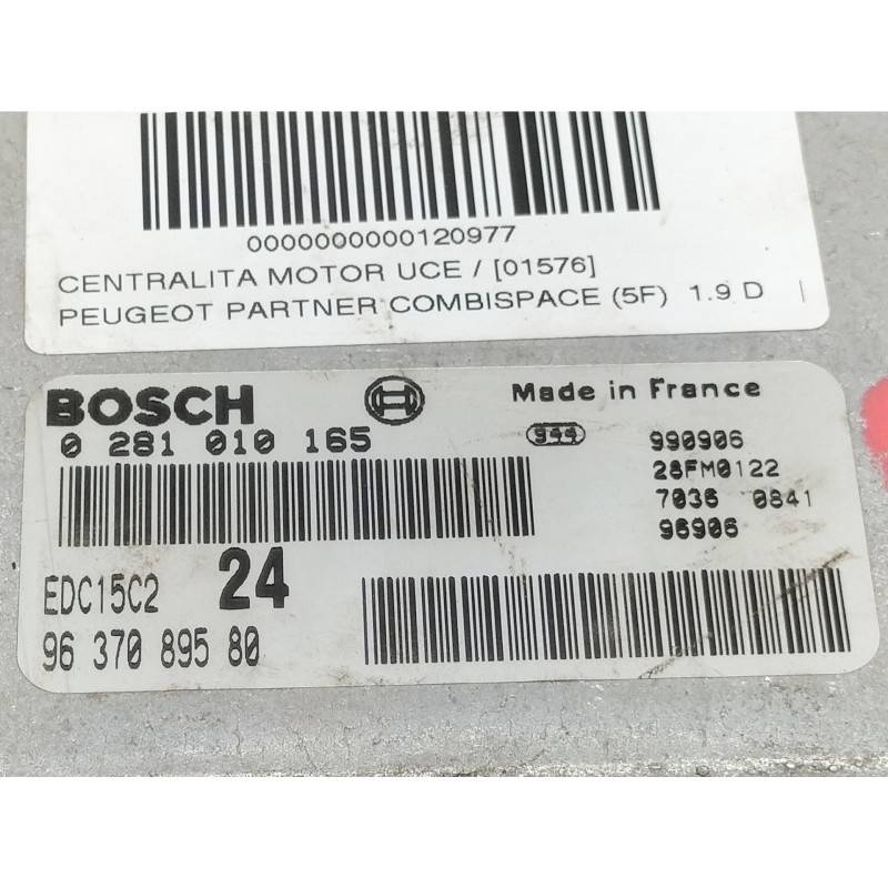 Recambio de centralita motor uce para peugeot partner (s1) referencia OEM IAM 0281010165 9637089580 EDC15C2 / 28FM0122