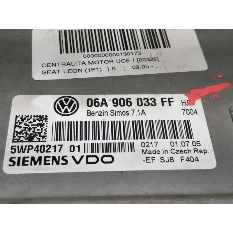 Recambio de centralita motor uce para seat leon (1p1) 1.6 referencia OEM IAM 06A906033FF 06A906033 5WP40217
