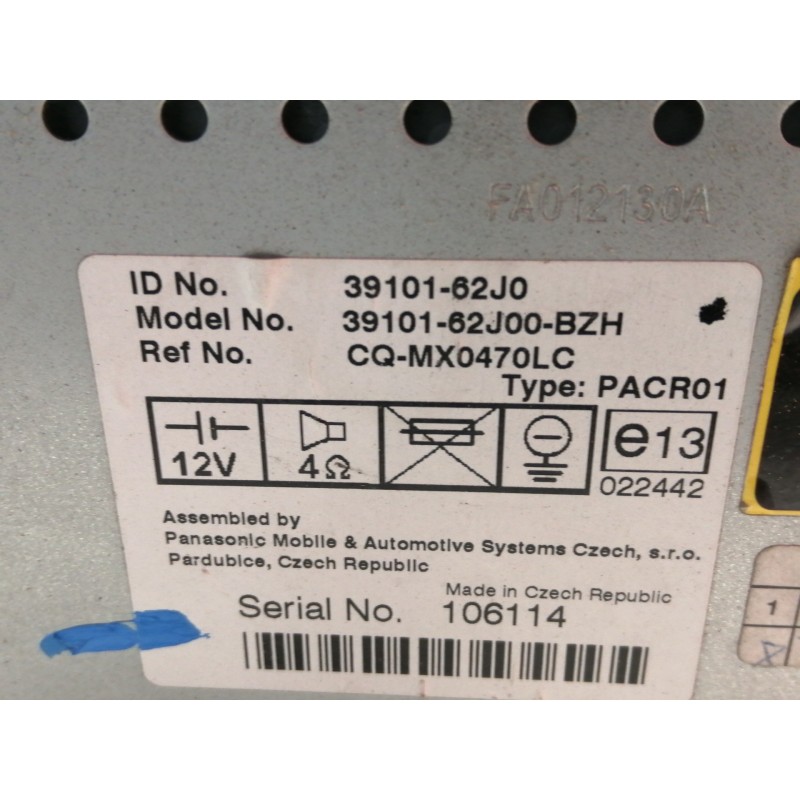 Recambio de sistema audio / radio cd para suzuki swift azg (nz) referencia OEM IAM 3910162J0 391062J00BZH 