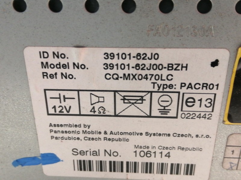 Recambio de sistema audio / radio cd para suzuki swift azg (nz) referencia OEM IAM 3910162J0 391062J00BZH 