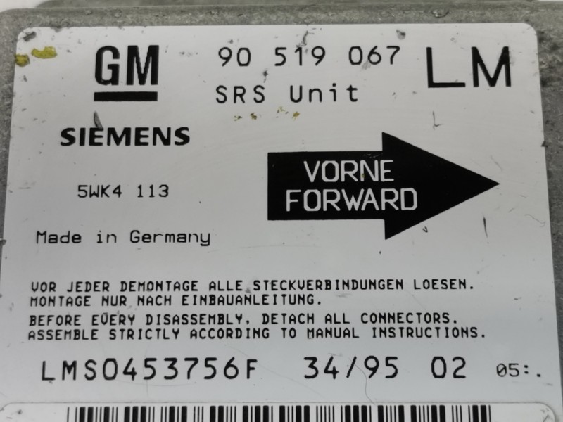 Recambio de centralita airbag para opel astra f berlina 1.6 16v referencia OEM IAM 90519067LM  