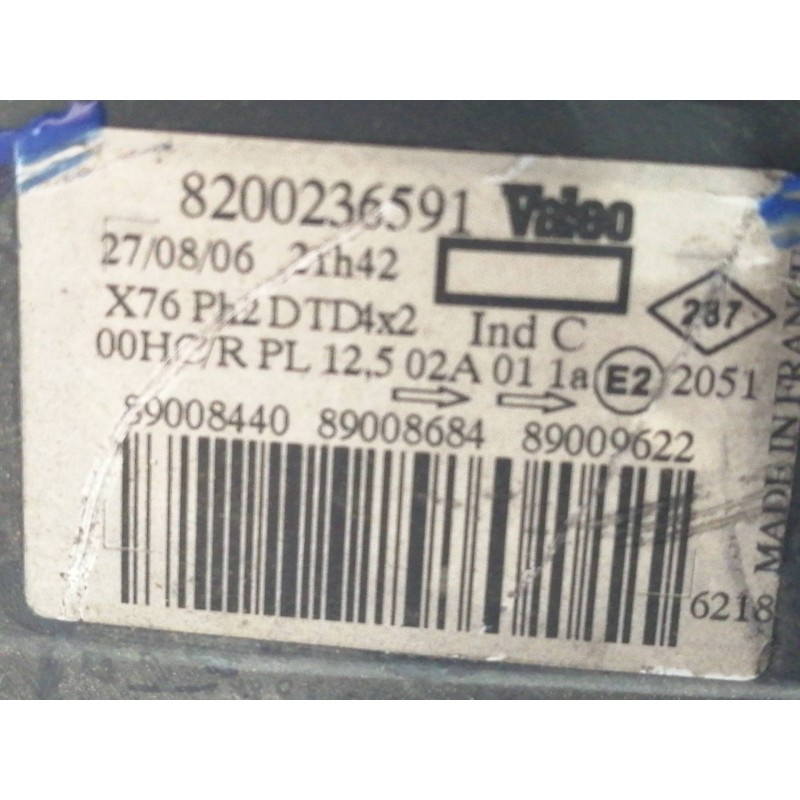 Recambio de faro derecho para nissan kubistar (x76) premium (l1) referencia OEM IAM 8200236591  