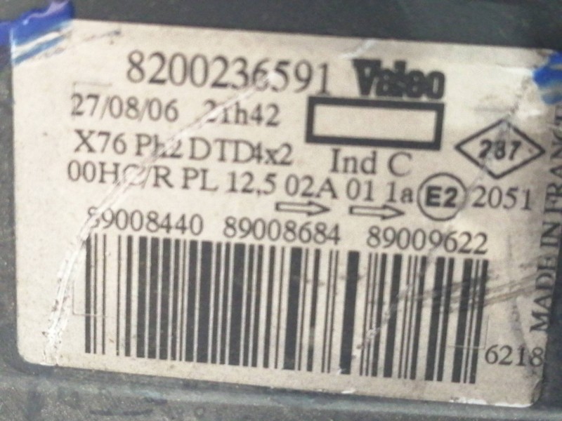 Recambio de faro derecho para nissan kubistar (x76) premium (l1) referencia OEM IAM 8200236591  