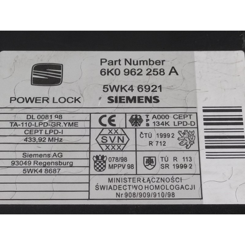 Recambio de centralita cierre para seat ibiza (6k1) stella referencia OEM IAM 6K0962258A  
