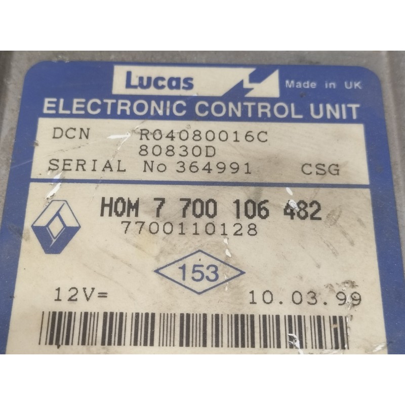 Recambio de centralita motor uce para renault trafic (desde 5.89) t 1400 referencia OEM IAM   