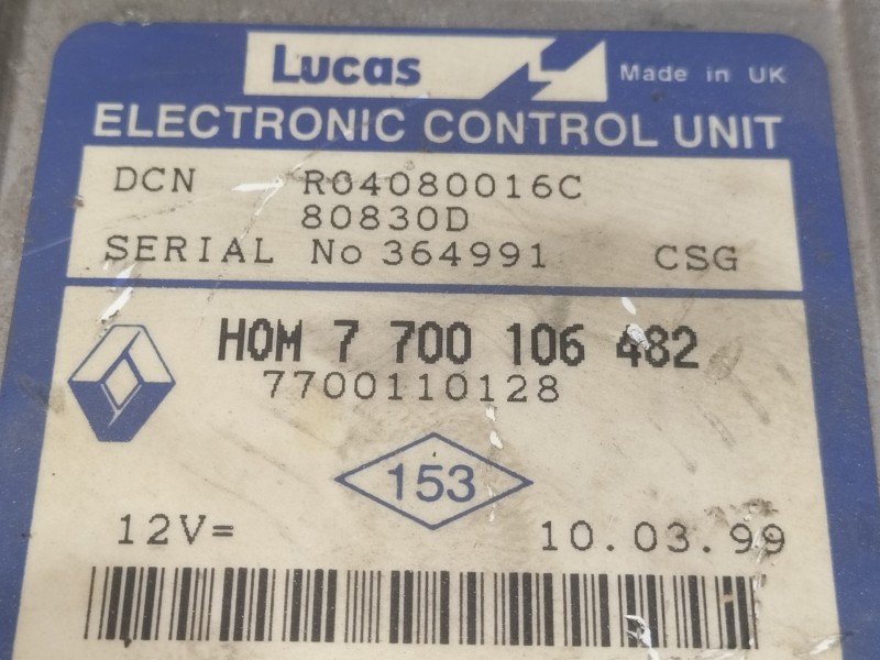 Recambio de centralita motor uce para renault trafic (desde 5.89) t 1400 referencia OEM IAM   