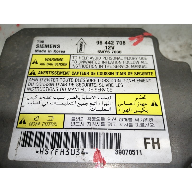 Recambio de centralita airbag para chevrolet aveo lt referencia OEM IAM 96442708 5WY67038 39070511