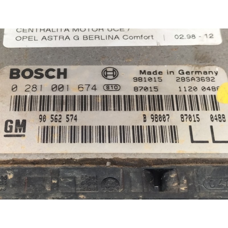 Recambio de centralita motor uce para opel astra g berlina comfort referencia OEM IAM 90562574 0281001674 