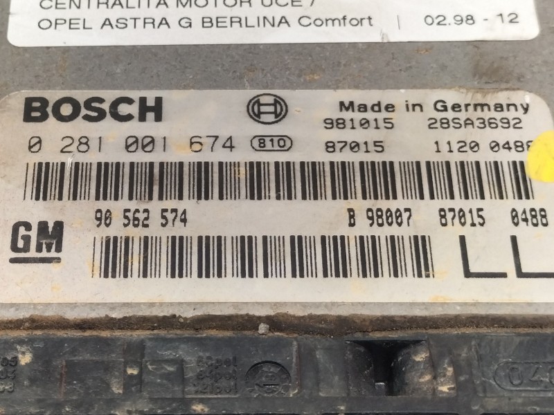 Recambio de centralita motor uce para opel astra g berlina comfort referencia OEM IAM 90562574 0281001674 