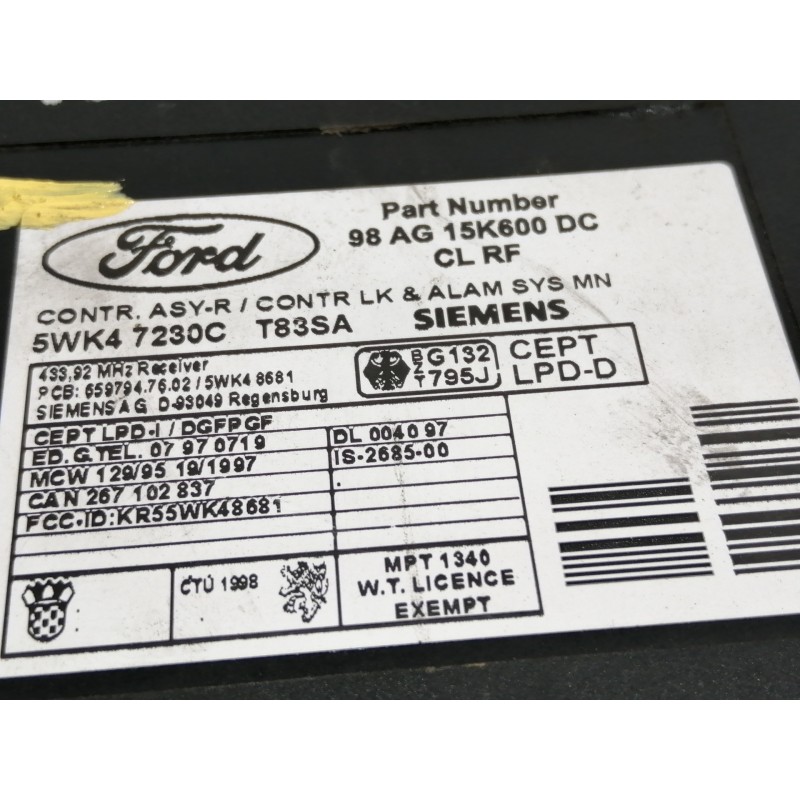 Recambio de centralita cierre para ford focus berlina (cak) ambiente referencia OEM IAM 98AG15K600DC 5WK47230C 