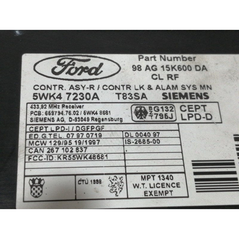 Recambio de centralita cierre para ford focus berlina (cak) trend referencia OEM IAM 98AG15K600DA 98AG15K600DA 