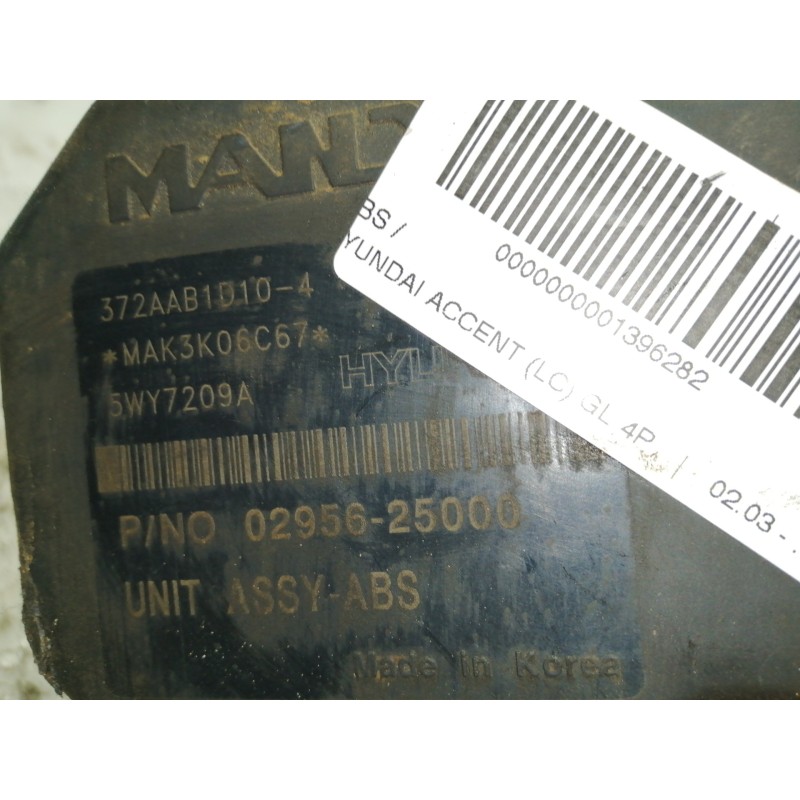 Recambio de abs para hyundai accent (lc) gl 4p referencia OEM IAM 0295625000 372AAB1D104 5890025402