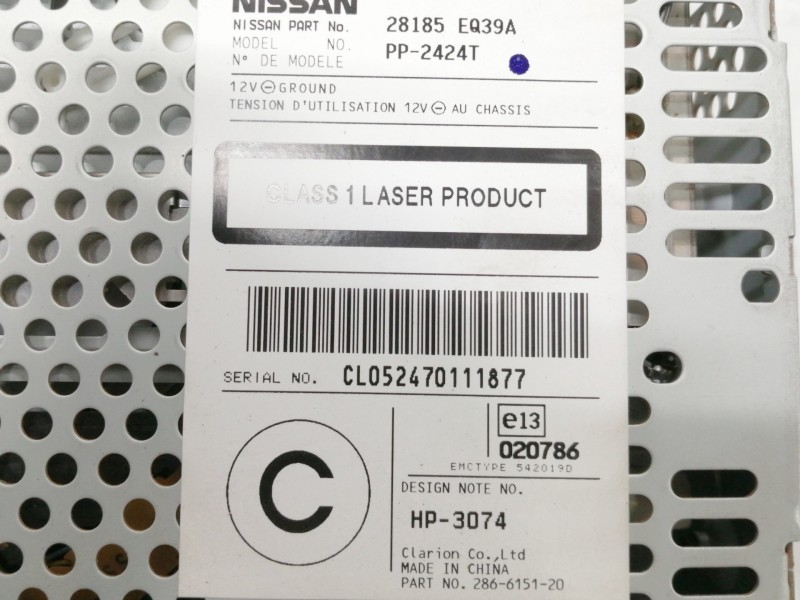 Recambio de sistema audio / radio cd para nissan x-trail (t30) comfort referencia OEM IAM 28185EQ39A PP2424T CL052470111877