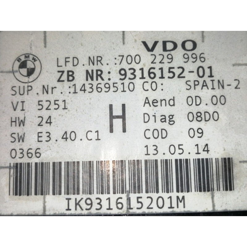 Recambio de cuadro instrumentos para bmw x1 (e84) xdrive 18d referencia OEM IAM 931615201 14369510 A2C90260300