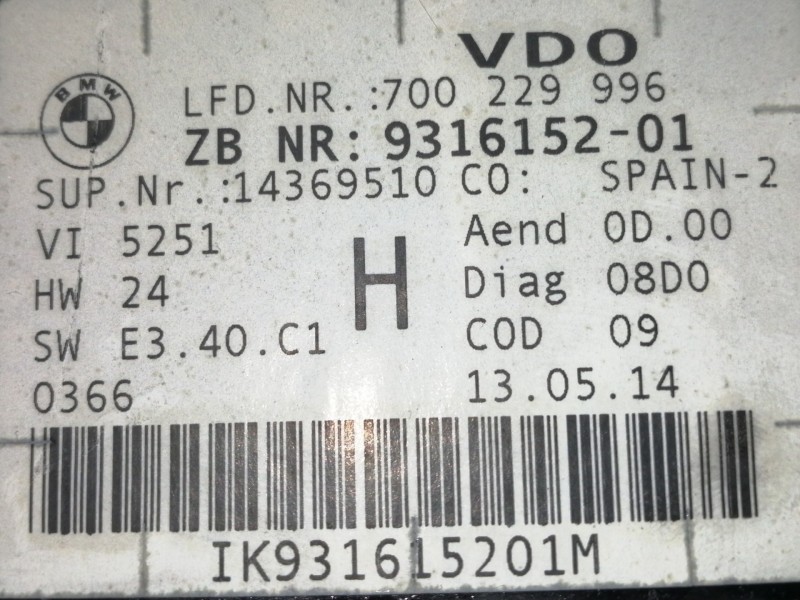 Recambio de cuadro instrumentos para bmw x1 (e84) xdrive 18d referencia OEM IAM 931615201 14369510 A2C90260300