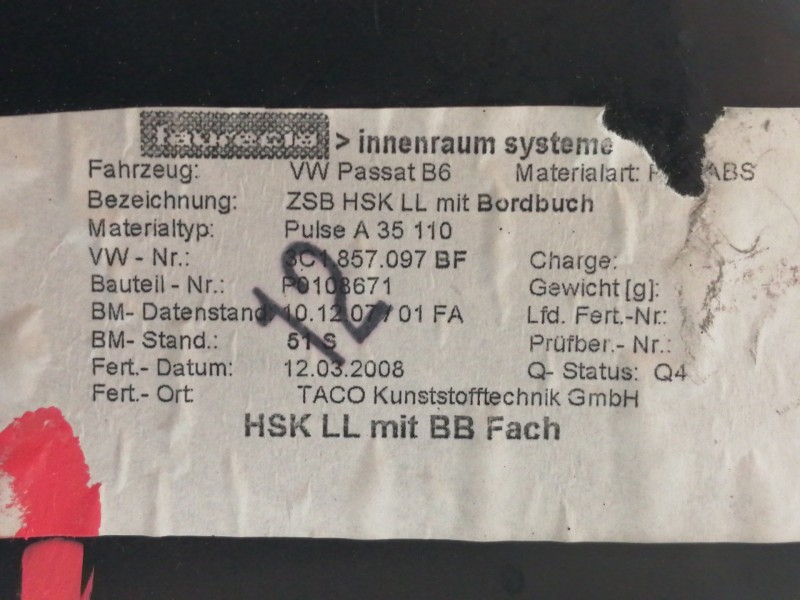 Recambio de guantera para volkswagen passat berlina (3c2) advance referencia OEM IAM 3C1857114  
