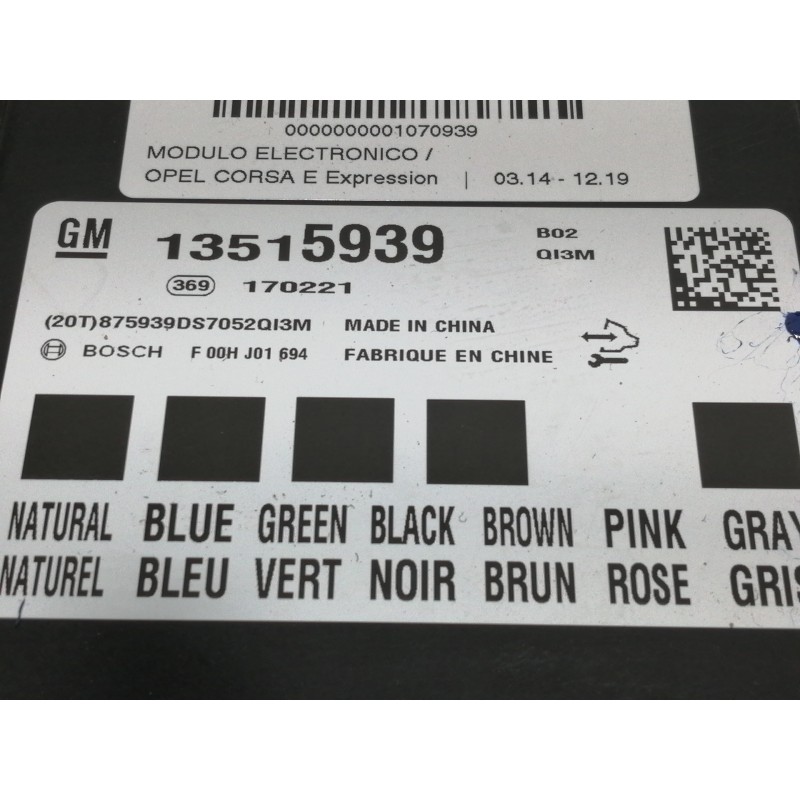 Recambio de modulo electronico para opel corsa e expression referencia OEM IAM 13515939 F00HJ01694 
