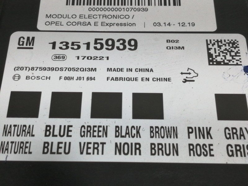 Recambio de modulo electronico para opel corsa e expression referencia OEM IAM 13515939 F00HJ01694 