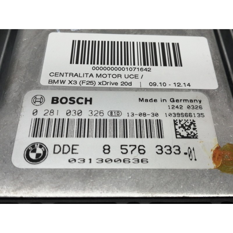 Recambio de centralita motor uce para bmw x3 (f25) xdrive 20d referencia OEM IAM 0281030326 857633301 / 8576333 1039S66135 / 031