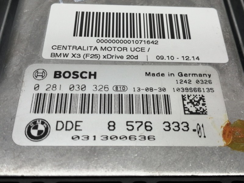 Recambio de centralita motor uce para bmw x3 (f25) xdrive 20d referencia OEM IAM 0281030326 857633301 / 8576333 1039S66135 / 031
