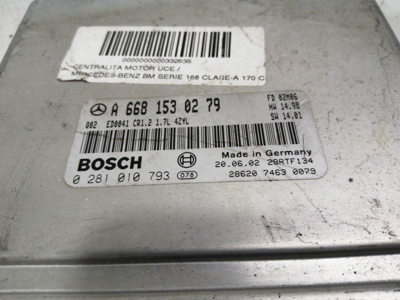Recambio de centralita motor uce para mercedes-benz clase a (w168) 170 cdi (168.009) referencia OEM IAM A6681530279 0281010793 2