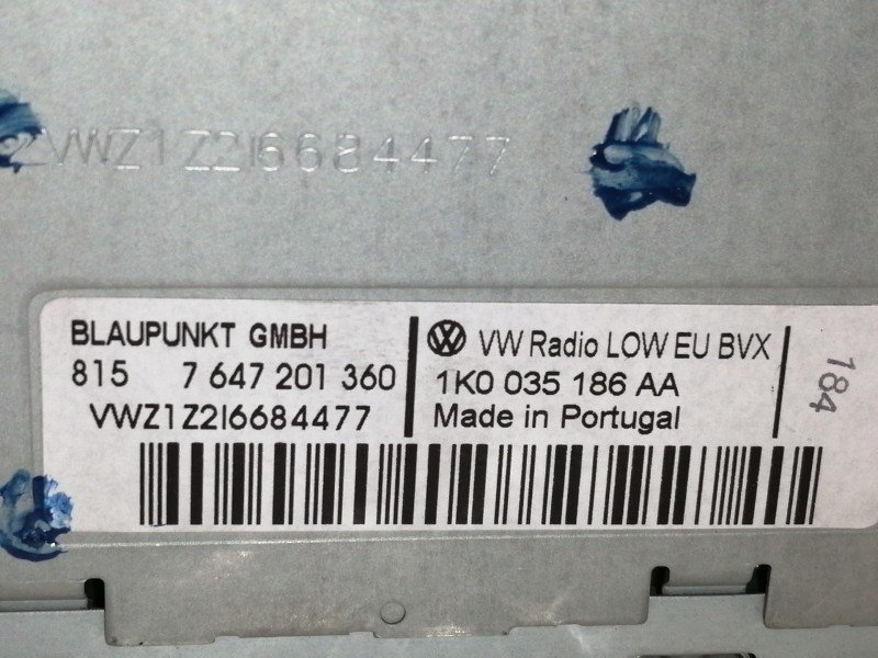 Recambio de sistema audio / radio cd para volkswagen golf vi (5k1) advance referencia OEM IAM 1K0035186AA  