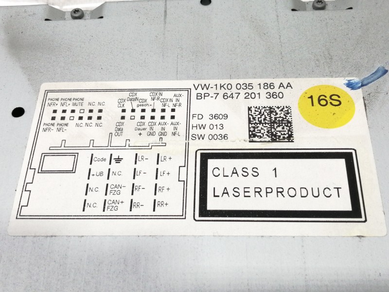 Recambio de sistema audio / radio cd para volkswagen golf vi (5k1) advance referencia OEM IAM 1K0035186AA  