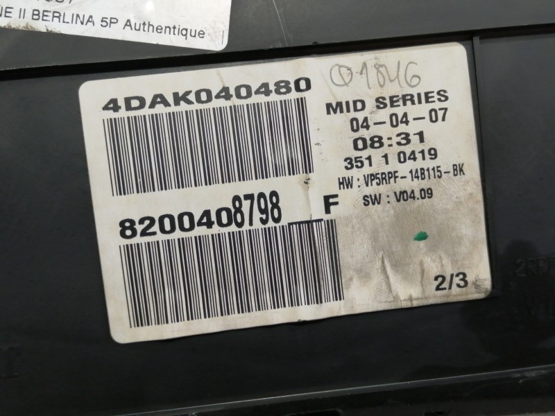 Recambio de cuadro instrumentos para renault megane ii berlina 5p authentique referencia OEM IAM 8200408798  