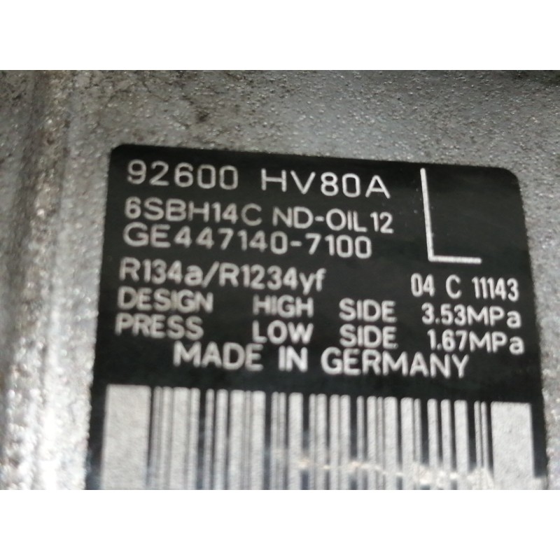 Recambio de compresor aire acondicionado para nissan qashqai (j11) acenta referencia OEM IAM 92600HV80A GE4471407100 4471407100 
