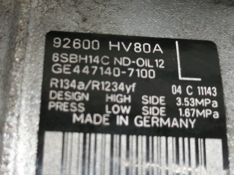 Recambio de compresor aire acondicionado para nissan qashqai (j11) acenta referencia OEM IAM 92600HV80A GE4471407100 4471407100 