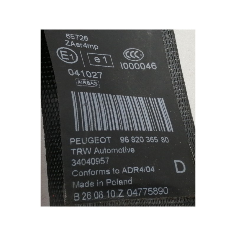 Recambio de cinturon seguridad delantero derecho para peugeot 5008 premium referencia OEM IAM 9682036580  