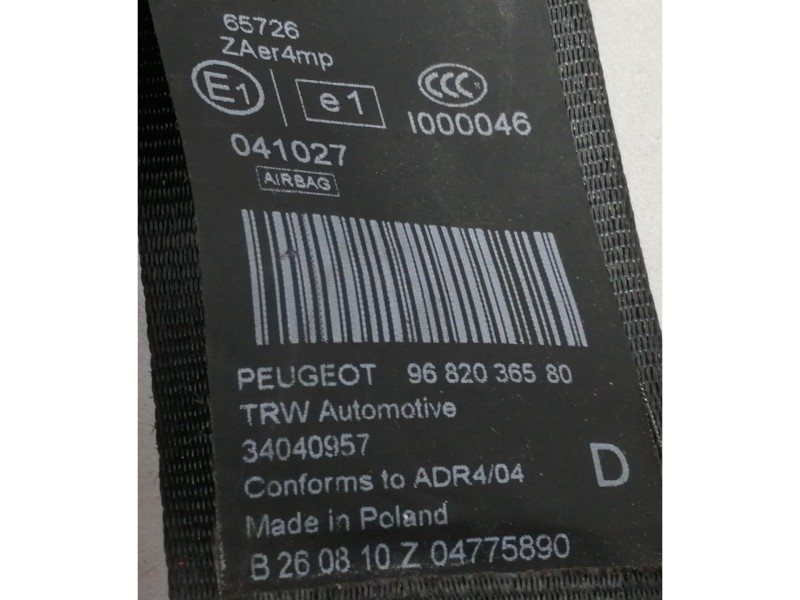Recambio de cinturon seguridad delantero derecho para peugeot 5008 premium referencia OEM IAM 9682036580  