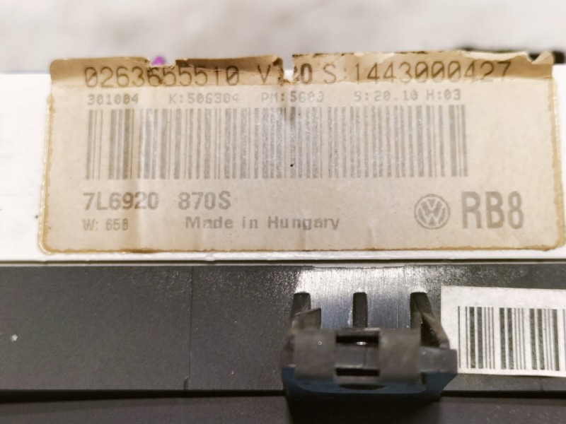 Recambio de cuadro instrumentos para volkswagen touareg (7la) tdi r5 referencia OEM IAM 7L6920870S 0263655510 6033EDO097 