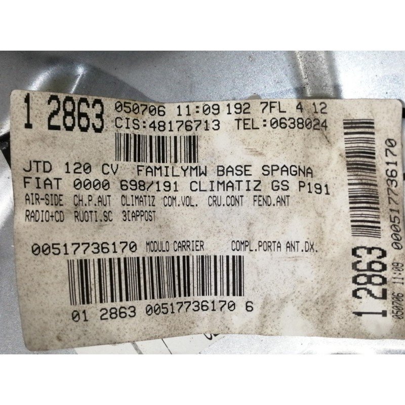 Recambio de elevalunas delantero derecho para fiat stilo multi wagon (192) 1.9 120 feel multijet referencia OEM IAM 50001603  