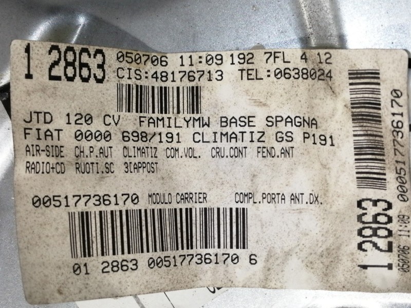 Recambio de elevalunas delantero derecho para fiat stilo multi wagon (192) 1.9 120 feel multijet referencia OEM IAM 50001603  