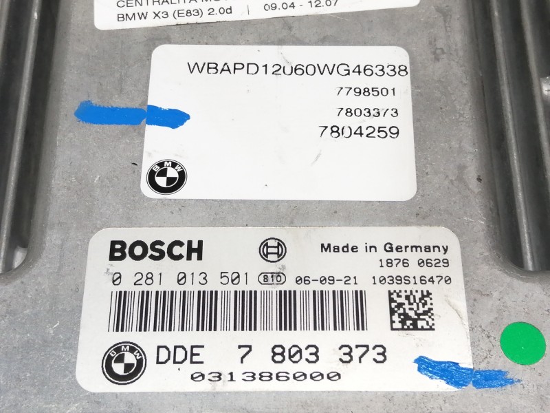 Recambio de centralita motor uce para bmw x3 (e83) 2.0d referencia OEM IAM 0281013501 7798501 / 7804259 7803373