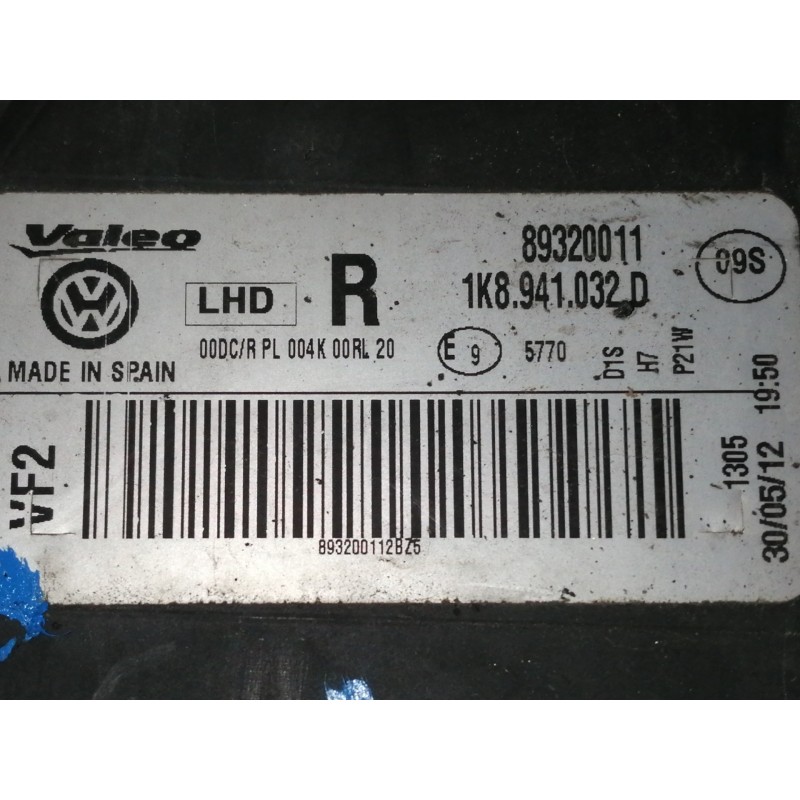 Recambio de faro derecho para volkswagen scirocco (137) 2.0 tdi (103kw) referencia OEM IAM 1K8941032D 4L0907391 / 89034934 / 893