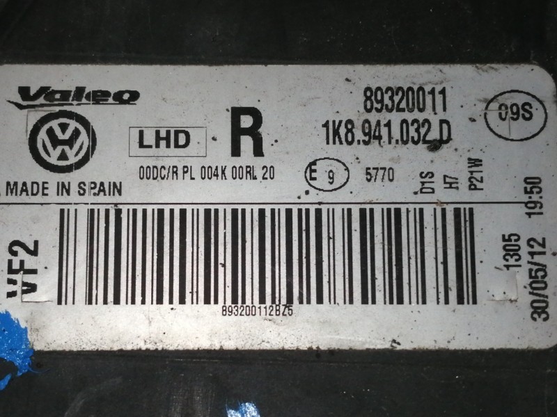 Recambio de faro derecho para volkswagen scirocco (137) 2.0 tdi (103kw) referencia OEM IAM 1K8941032D 4L0907391 / 89034934 / 893