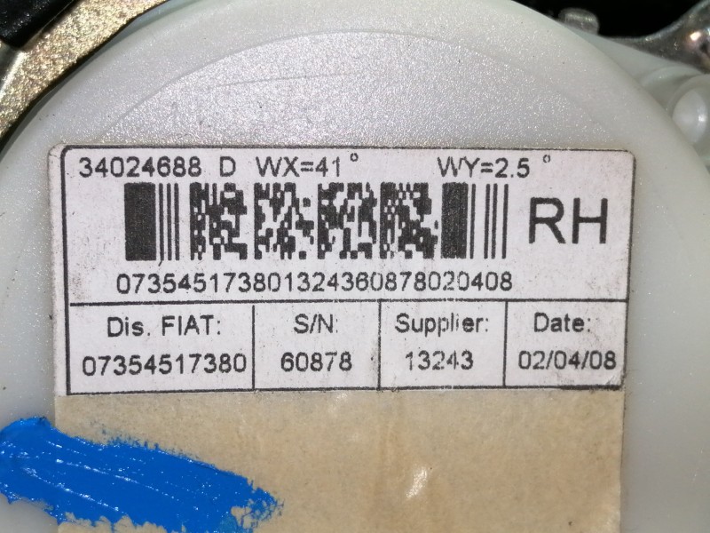 Recambio de cinturon seguridad trasero derecho para fiat 500 cabrio (150) lounge referencia OEM IAM 34024688 07354517380 