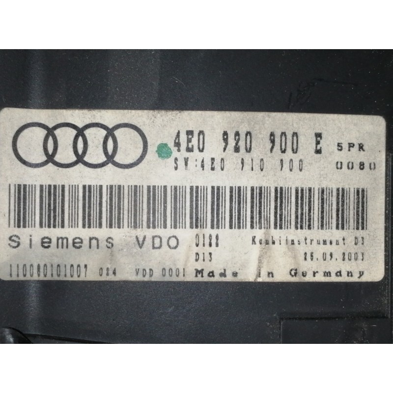 Recambio de cuadro instrumentos para audi a8 (4e2) 4.2 quattro referencia OEM IAM 4E0920900E 4E0910900 88311327 110080101007 